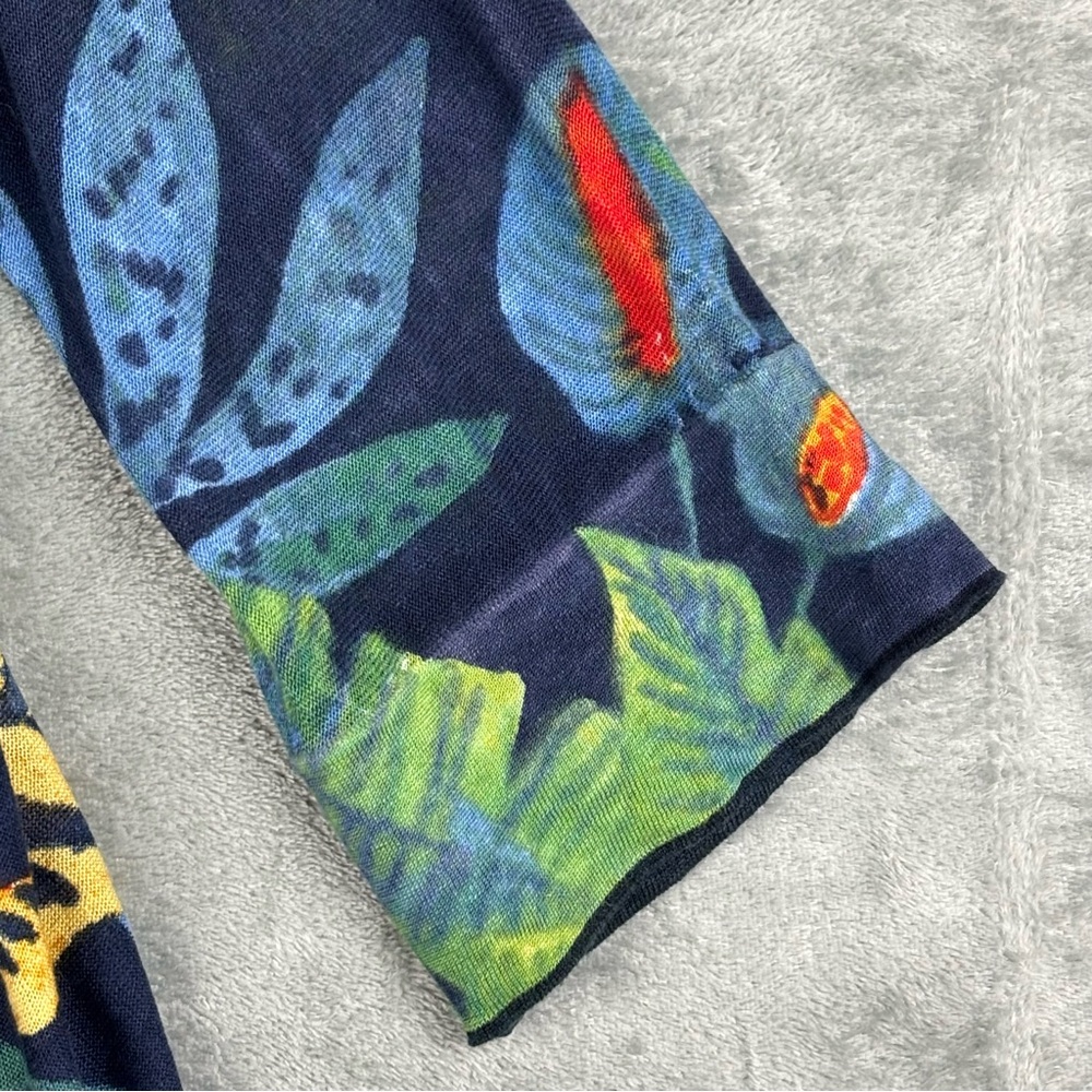 NIC+ZOE Cardigan Sweater Womens M Jungle Print 4-Way Linen Blend Open Waterfall - Picture 6 of 10